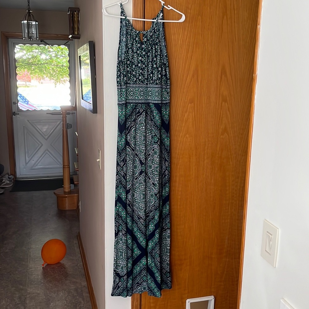 Navy and green “paisley” maxi dress